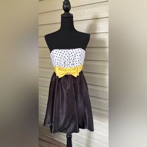 Jessica McClintock Gunne Sax polka dot bubble hem dress mini yellow bow sz 1 EUC